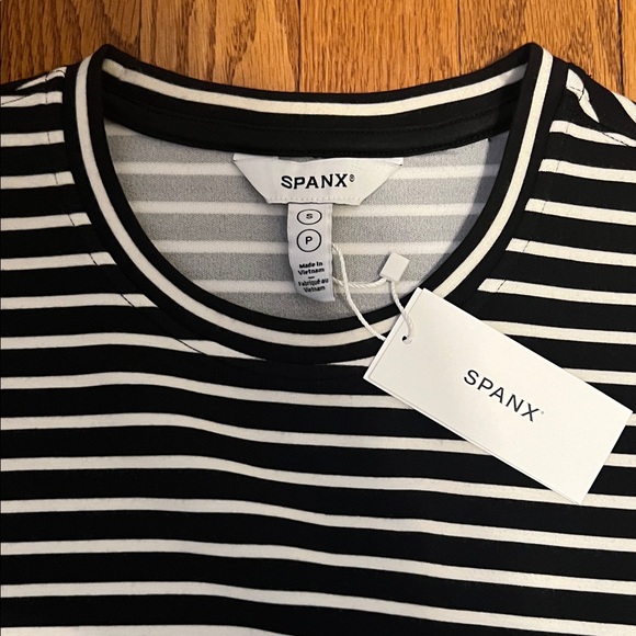 SPANX Air Essentials Tie Waist Black and White Striped Maxi Dress - Picture 2 of 7